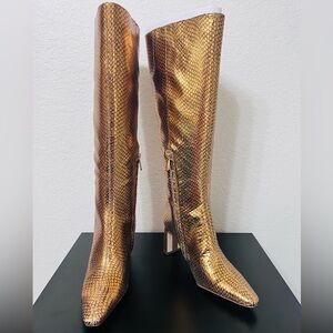 Sam Edelman gold Metallic genuine leather Snakeskin Heeled Boots,NWT ,size 7,5